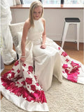 Mermaid Sleeveless Long White Printed Detachable Prom Dress HZ0527