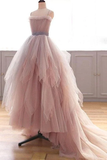 Promfast Vintage A Line Spaghetti Straps Blush Prom Dresses, Puffy Ruffles Party Dresses HZ0527