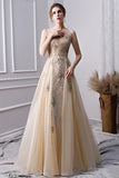 A Line Long Prom Dresses With Beading Formal Evening Gown HZ0527
