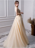A Line Long Prom Dresses With Beading Formal Evening Gown HZ0527