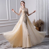 A Line Long Prom Dresses With Beading Formal Evening Gown HZ0527
