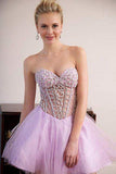 Cute A Line Sweetheart Tulle Pink Beading Homecoming Dresses HZ0527