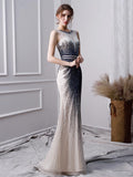 Elegant Mermaid Long Tulle Beading Prom Dresses HZ0527