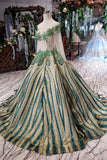 Elegant Scoop Long Sleeves Lace Up Back Sweep Train Prom Dresses HZ0527