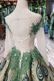 Elegant Scoop Long Sleeves Lace Up Back Sweep Train Prom Dresses HZ0527