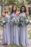 Fashion One-Shoulder A Line Floor-Length Open Back Lavender Chiffon Bridesmaid Dress HZ0527