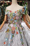 Princess Prom Dresses Off The Shoulder Lace Up Back Appliques Tulle HZ0527