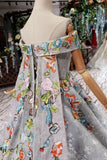 Princess Prom Dresses Off The Shoulder Lace Up Back Appliques Tulle HZ0527