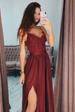 Promfast A-Line Spaghetti Straps Long Gray Prom Party Dress with Lace Sequins HZ0527