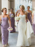 Sheath Sweetheart Floor-Length Lilac Ruched Chiffon Bridesmaid Dress HZ0527