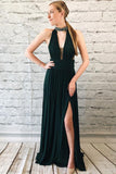 Elegant Dark Green Chiffon Split Long Prom Dress With Beads HZ0527