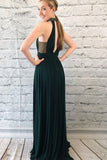 Elegant Dark Green Chiffon Split Long Prom Dress With Beads HZ0527