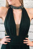 Elegant Dark Green Chiffon Split Long Prom Dress With Beads HZ0527
