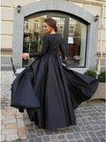 A-Line Round Neck Long Sleeves Black Long Prom Dress HZ0527