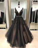 Promfast A-Line V Neck Light Long Prom Dresses With Tulle A-Line/Princess HZ0527