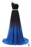 Cheap One Shoulder Ombre Beaded Long Evening Prom Dresses HZ0527