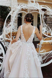 Promfast A-Line V Neck Light Long Prom Dresses With Tulle A-Line/Princess HZ0527
