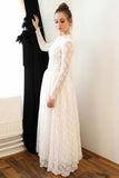 Elegant A-Line Crew Long Sleeves Floor-Length Lace Wedding Dress HZ0527