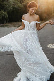A-Line Off-the-Shoulder Boho Wedding Dress with Appliques HZ0527