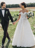 A-Line Off-the-Shoulder Boho Wedding Dress with Appliques HZ0527
