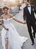 A-Line Off-the-Shoulder Boho Wedding Dress with Appliques HZ0527
