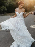 A-Line Off-the-Shoulder Boho Wedding Dress with Appliques HZ0527