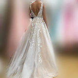Promfast A-Line V Neck Light Long Prom Dresses With Tulle A-Line/Princess HZ0527