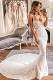 Mermaid Spaghetti Straps Lace Wedding Dress Bridal Gown HZ0527