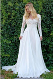 A-Line V-Neck Long Sleeves Wedding Dress with Lace Appliques HZ0527