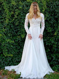 A-Line V-Neck Long Sleeves Wedding Dress with Lace Appliques HZ0527