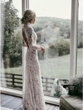 Mermaid High Neck Backless Long Sleeves Boho Lace Wedding Dress HZ0527