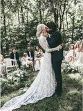 Mermaid High Neck Backless Long Sleeves Boho Lace Wedding Dress HZ0527