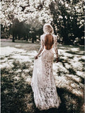 Mermaid High Neck Backless Long Sleeves Boho Lace Wedding Dress HZ0527