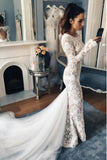 Mermaid Crew Long Sleeves Illusion Back Lace Wedding Dress HZ0527