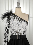 A-Line One-Shoulder Black Long Lace Appliqued Split Prom Dress with Pockets HZ0527