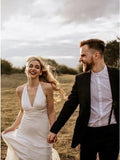 Sheath V-Neck Sweep Train Ivory Simple Wedding Dress Bridal Gown HZ0527