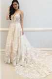 A-Line Spaghetti Straps Off White Wedding Dress with Appliques HZ0527