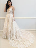 A-Line Spaghetti Straps Off White Wedding Dress with Appliques HZ0527