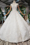 New Arrival Wedding Dresses Cap Sleeves Princess Ball Gown With Applique HZ0527