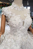 New Arrival Wedding Dresses Cap Sleeves Princess Ball Gown With Applique HZ0527