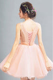Peach Short A Line Lace Up Back Homecoming Dress With Flowers HZ0527