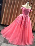 Promfast Ball Gown Sweetheart Cap Sleeve Lace Appliques Prom Dress HZ0527