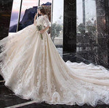 Charming Half Sleeves Ball Gown Wedding Dresses, Appliques V Neck Bridal Dress HZ0527