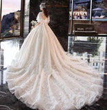 Charming Half Sleeves Ball Gown Wedding Dresses, Appliques V Neck Bridal Dress HZ0527