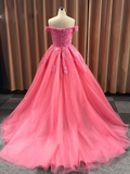 Promfast Ball Gown Sweetheart Cap Sleeve Lace Appliques Prom Dress HZ0527