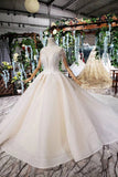 Off White High Neck Ball Gown Wedding Dresses, Open Back Beaded Wedding Gown HZ0527