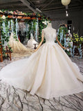 Off White High Neck Ball Gown Wedding Dresses, Open Back Beaded Wedding Gown HZ0527
