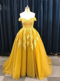 Promfast Ball Gown Sweetheart Cap Sleeve Lace Appliques Prom Dress HZ0527