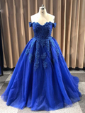 Promfast Ball Gown Sweetheart Cap Sleeve Lace Appliques Prom Dress HZ0527