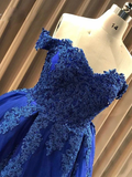 Promfast Ball Gown Sweetheart Cap Sleeve Lace Appliques Prom Dress HZ0527